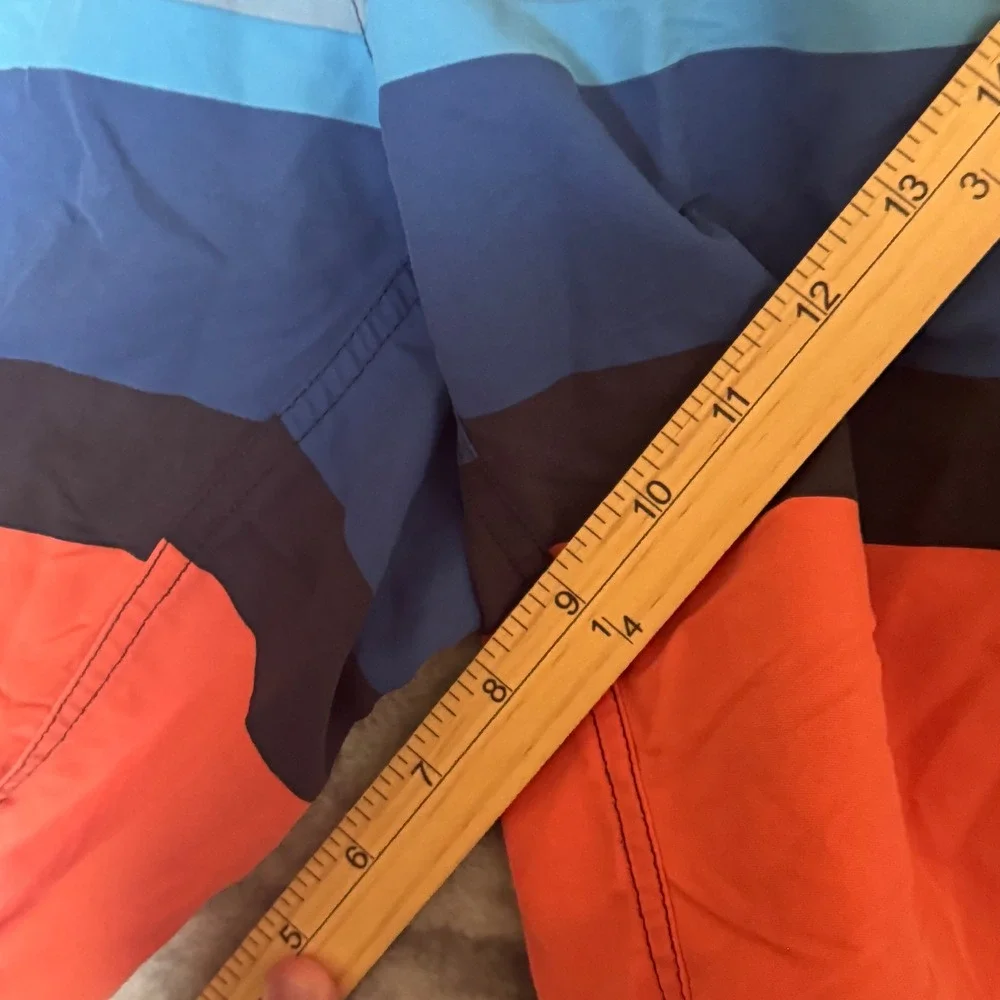 Patagonia Mens Striped Board Shorts Orange Blue Tan Size 40 Swim Trunks 86610